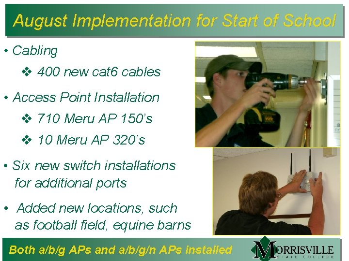August Implementation for Start of School • Cabling v 400 new cat 6 cables