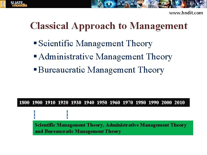 www. hndit. com Classical Approach to Management § Scientific Management Theory § Administrative Management