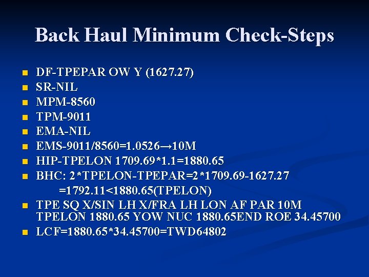 Back Haul Minimum Check-Steps n n n n n DF-TPEPAR OW Y (1627. 27)