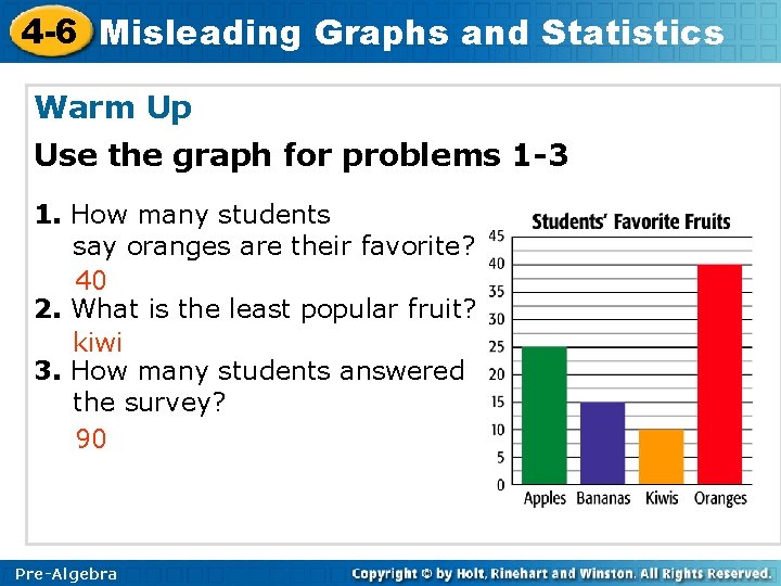 4 -6 Misleading Graphs and Statistics Warm Up Use the graph for problems 1 4 -6 Misleading Graphs and Statistics Warm Up Use the graph for problems 1