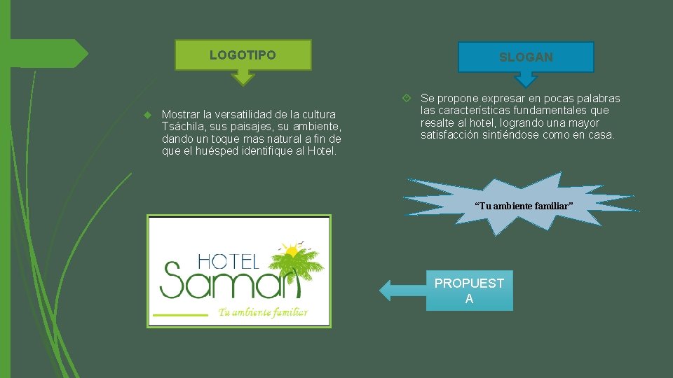 LOGOTIPO Mostrar la versatilidad de la cultura Tsáchila, sus paisajes, su ambiente, dando un