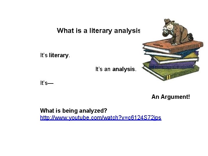 What is a literary analysis? It’s literary. It’s an analysis. It’s— An Argument! What