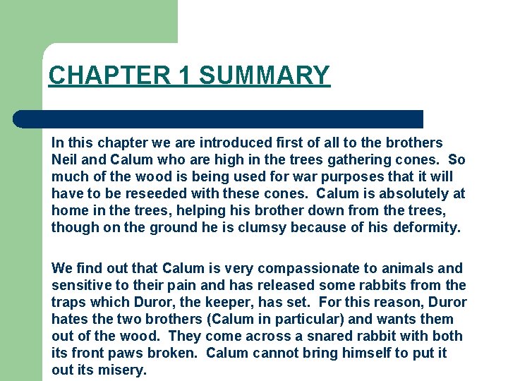 CHAPTER 1 SUMMARY In this chapter we are introduced first of all to the