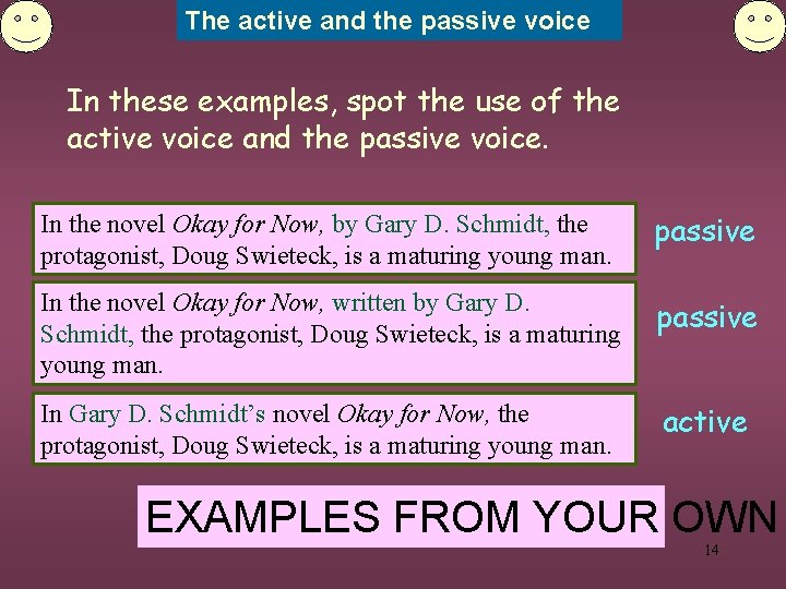 The active and the passive voice In these examples, spot the use of the