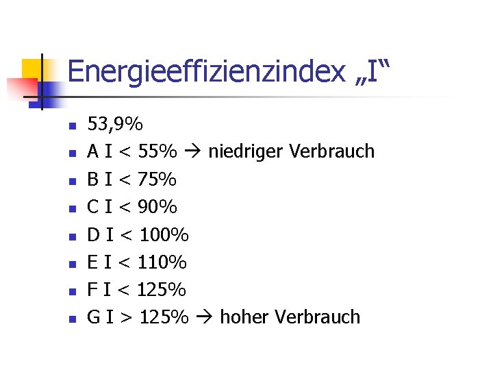 Energieeffizienzindex „I“ n n n n 53, 9% A I < 55% niedriger Verbrauch