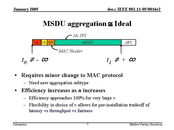 January 2005 doc. : IEEE 802. 11 -05/0016 r 2 MSDU aggregation @ Ideal