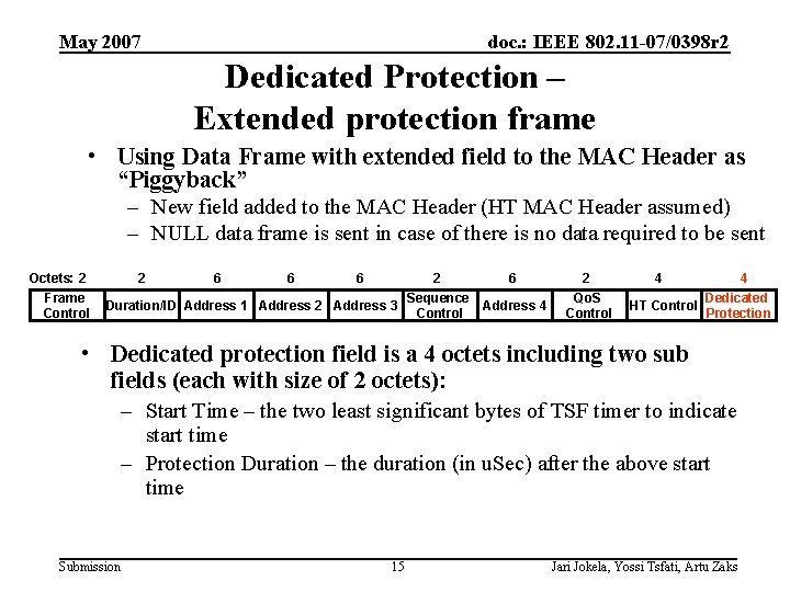 May 2007 doc. : IEEE 802. 11 -07/0398 r 2 Dedicated Protection – Extended