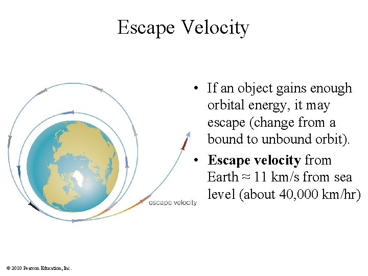 Escape Velocity • If an object gains enough orbital energy, it may escape (change