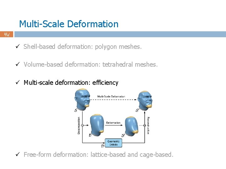 Multi-Scale Deformation 17 / 114 ü Shell-based deformation: polygon meshes. ü Volume-based deformation: tetrahedral