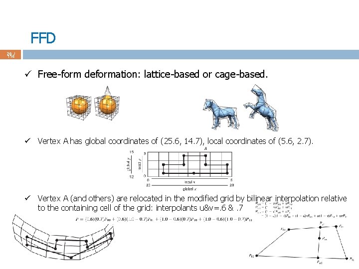 FFD 20 / 114 ü Free-form deformation: lattice-based or cage-based. ü Vertex A has