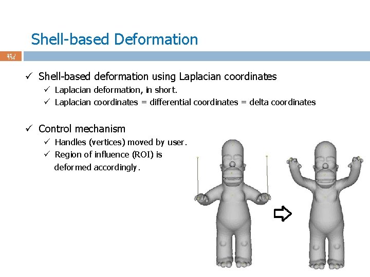 Shell-based Deformation 37 / 114 ü Shell-based deformation using Laplacian coordinates ü Laplacian deformation,