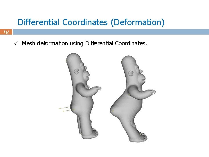 Differential Coordinates (Deformation) 65 / 114 ü Mesh deformation using Differential Coordinates. 