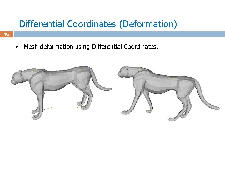 Differential Coordinates (Deformation) 66 / 114 ü Mesh deformation using Differential Coordinates. 