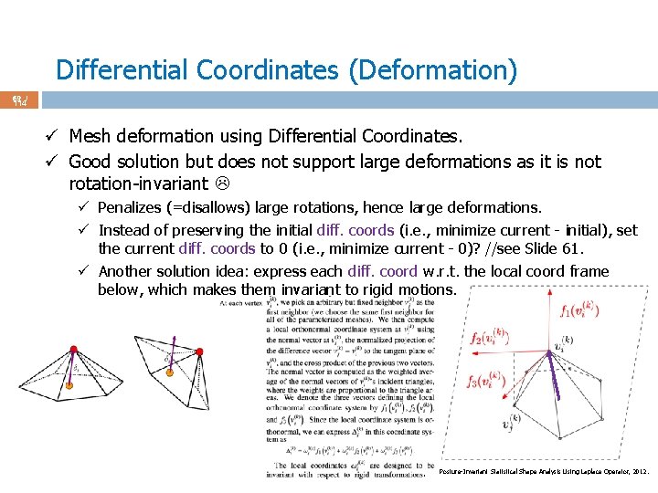 Differential Coordinates (Deformation) 69 / 114 ü Mesh deformation using Differential Coordinates. ü Good