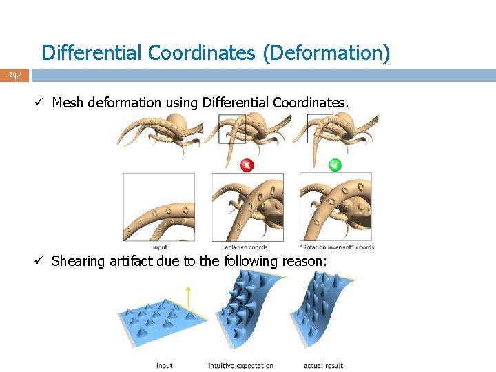 Differential Coordinates (Deformation) 70 / 114 ü Mesh deformation using Differential Coordinates. ü Shearing