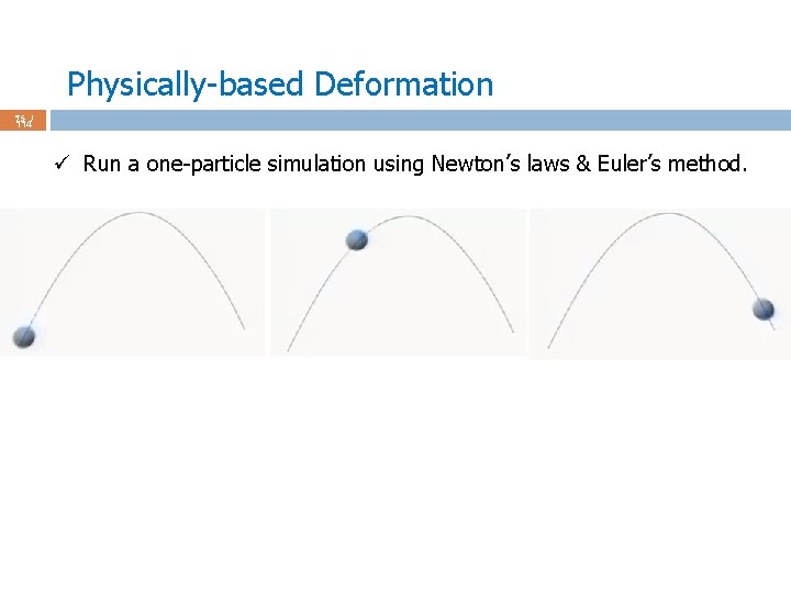 Physically-based Deformation 75 / 114 ü Run a one-particle simulation using Newton’s laws &