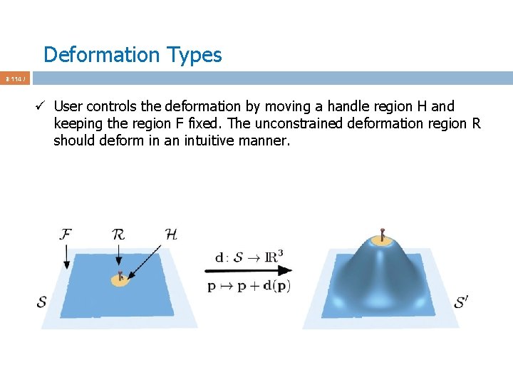 Deformation Types 8 114 / ü User controls the deformation by moving a handle