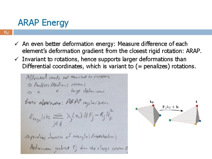 ARAP Energy 97 / 114 ü An even better deformation energy: Measure difference of