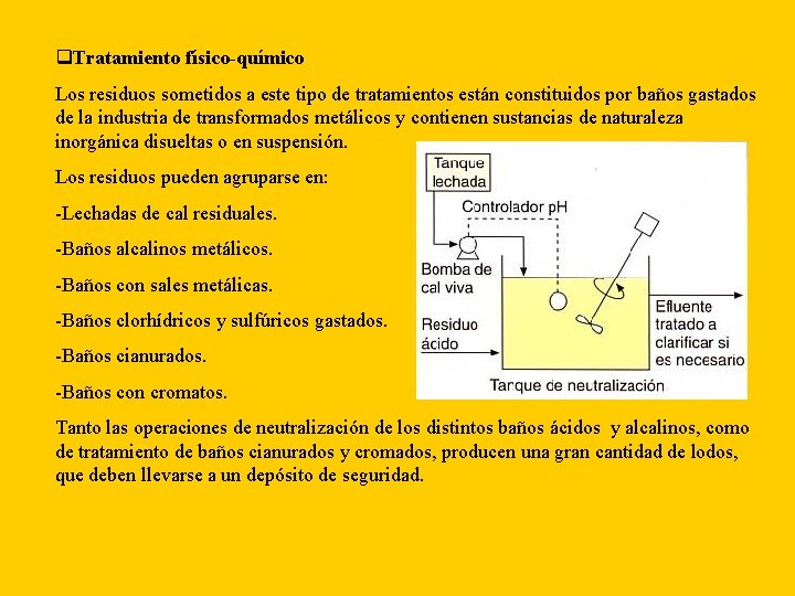 q. Tratamiento físico-químico Los residuos sometidos a este tipo de tratamientos están constituidos por