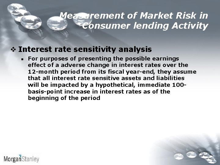 Measurement of Market Risk in Consumer lending Activity v Interest rate sensitivity analysis n