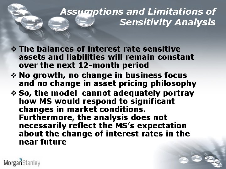 Assumptions and Limitations of Sensitivity Analysis v The balances of interest rate sensitive assets