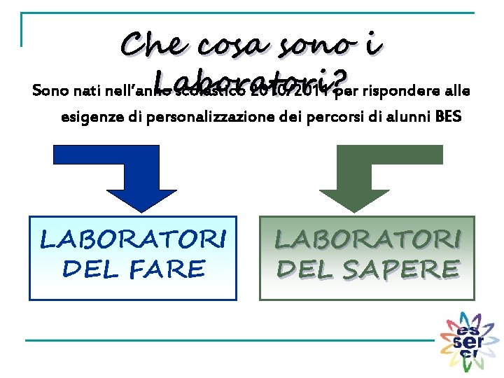 Che cosa sono i Laboratori? Sono nati nell’anno scolastico 2010/2011 per rispondere alle esigenze