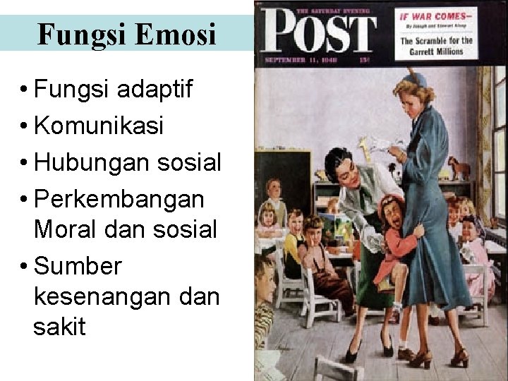 Fungsi Emosi • Fungsi adaptif • Komunikasi • Hubungan sosial • Perkembangan Moral dan