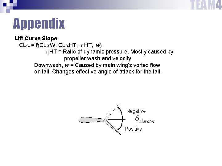 TEAM 4 Appendix Lift Curve Slope CL = f(CL W, CL HT, w) HT