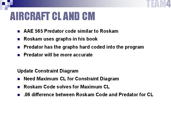 TEAM 4 AIRCRAFT CL AND CM n AAE 565 Predator code similar to Roskam