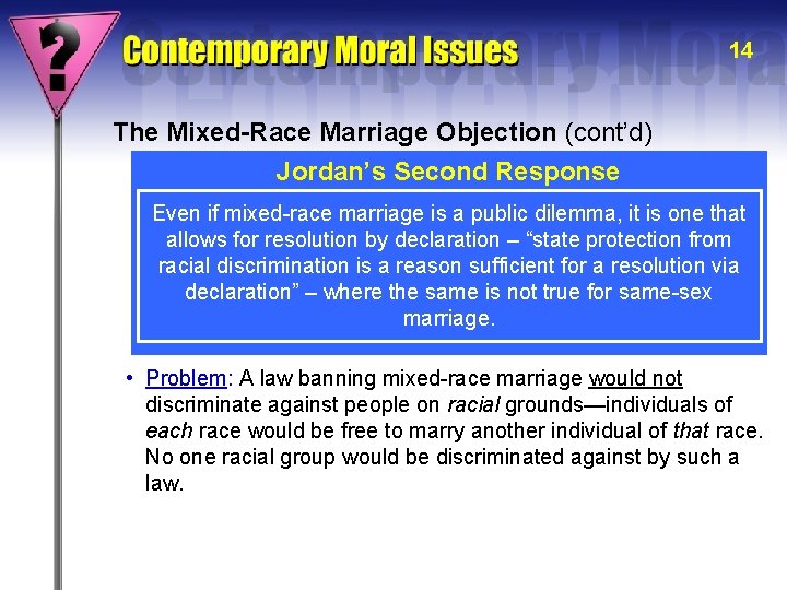 14 The Mixed-Race Marriage Objection (cont’d) Jordan’s Second Response Even if mixed-race marriage is