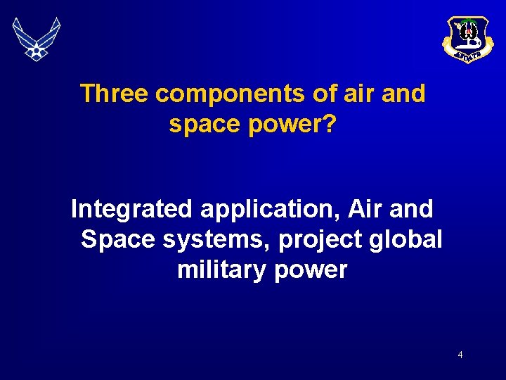 Three components of air and space power? Integrated application, Air and Space systems, project