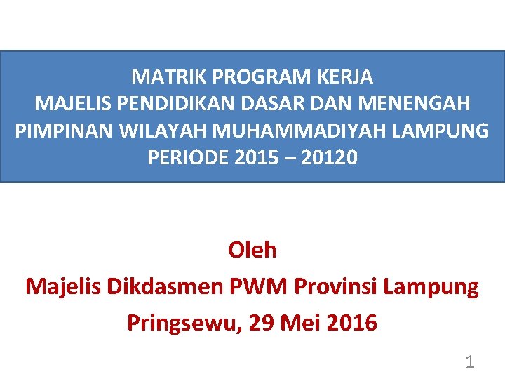 MATRIK PROGRAM KERJA MAJELIS PENDIDIKAN DASAR DAN MENENGAH PIMPINAN WILAYAH MUHAMMADIYAH LAMPUNG PERIODE 2015