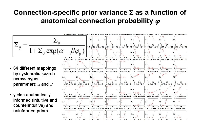 Connection-specific prior variance as a function of anatomical connection probability • 64 different mappings