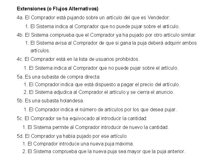 Extensiones (o Flujos Alternativos) 4 a. El Comprador está pujando sobre un artículo del