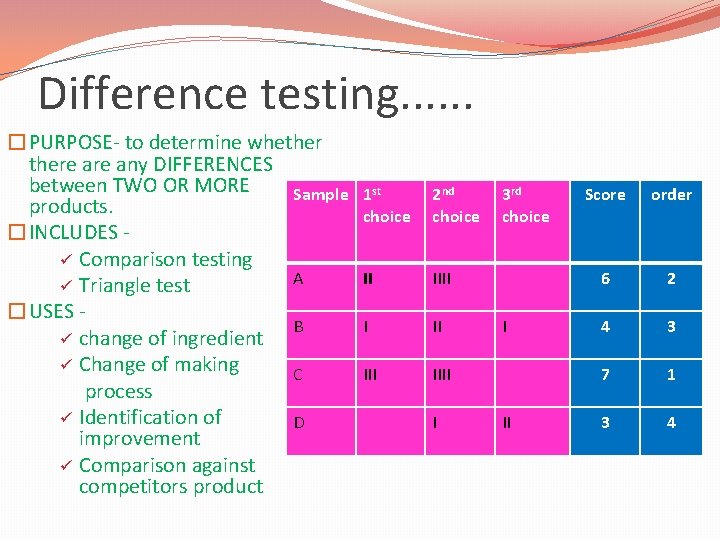 Difference testing. . . �PURPOSE- to determine whethere any DIFFERENCES between TWO OR MORE
