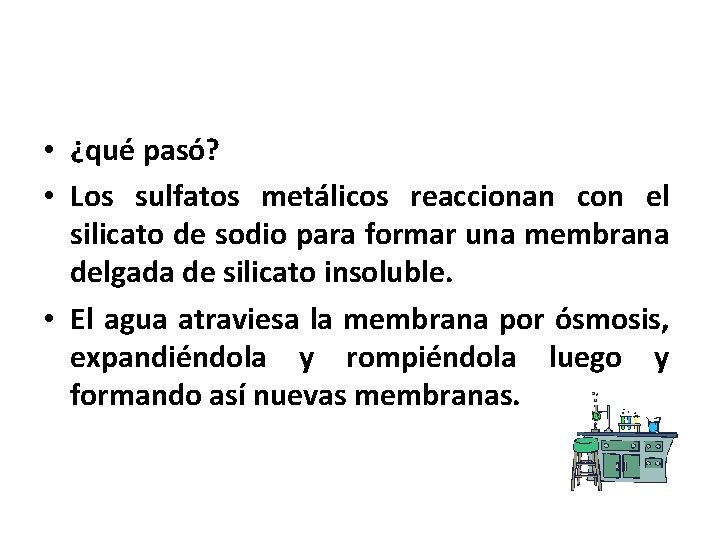  • ¿qué pasó? • Los sulfatos metálicos reaccionan con el silicato de sodio