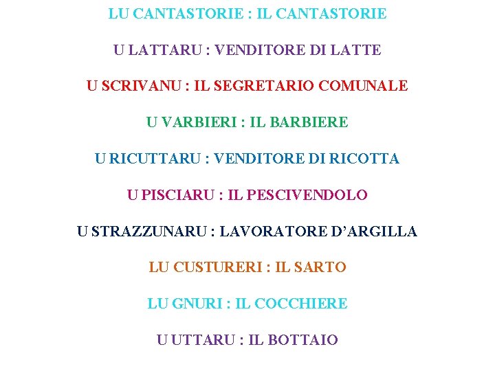 LU CANTASTORIE : IL CANTASTORIE U LATTARU : VENDITORE DI LATTE U SCRIVANU : LU CANTASTORIE : IL CANTASTORIE U LATTARU : VENDITORE DI LATTE U SCRIVANU :