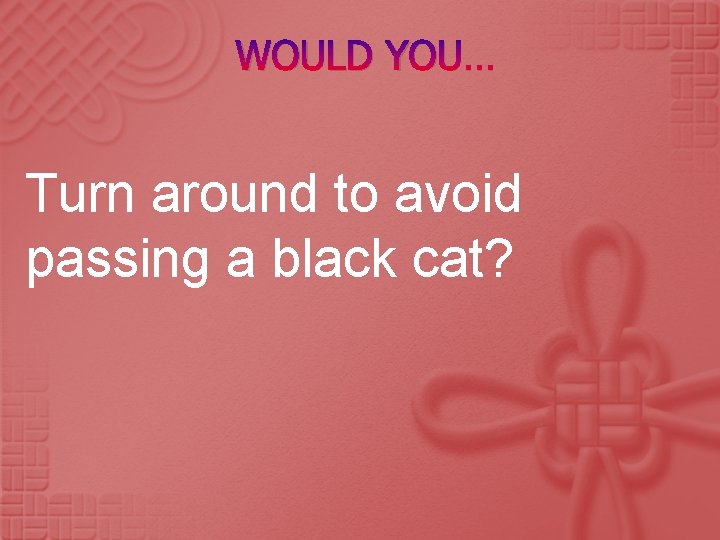 WOULD YOU… Turn around to avoid passing a black cat? 