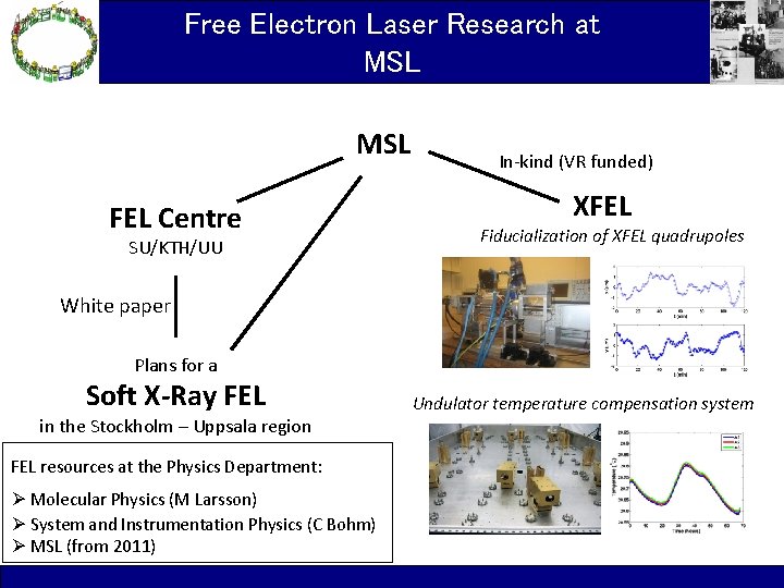 Free Electron Laser Research at MSL FEL Centre SU/KTH/UU In-kind (VR funded) XFEL Fiducialization