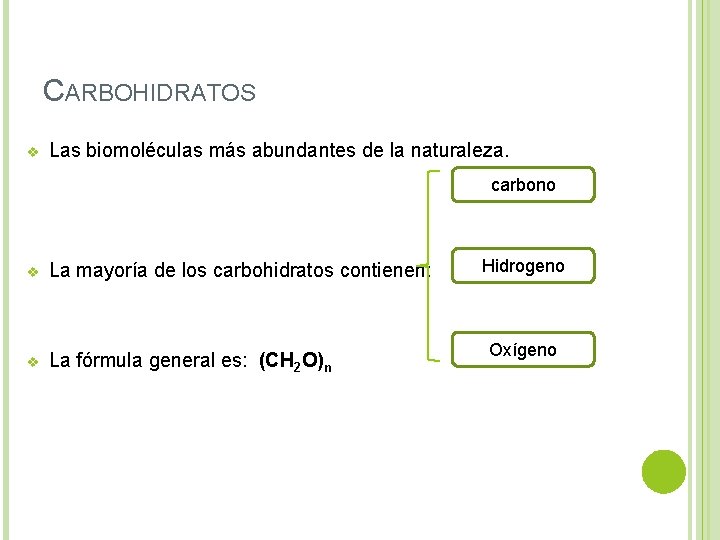 CARBOHIDRATOS v Las biomoléculas más abundantes de la naturaleza. carbono v La mayoría de