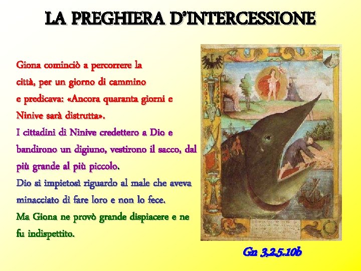 LA PREGHIERA D’INTERCESSIONE Giona cominciò a percorrere la città, per un giorno di cammino