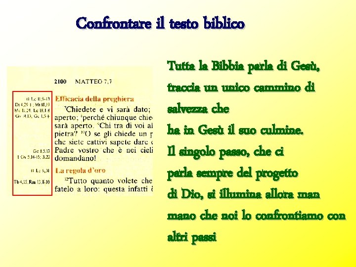 Confrontare il testo biblico Tutta la Bibbia parla di Gesù, traccia un unico cammino