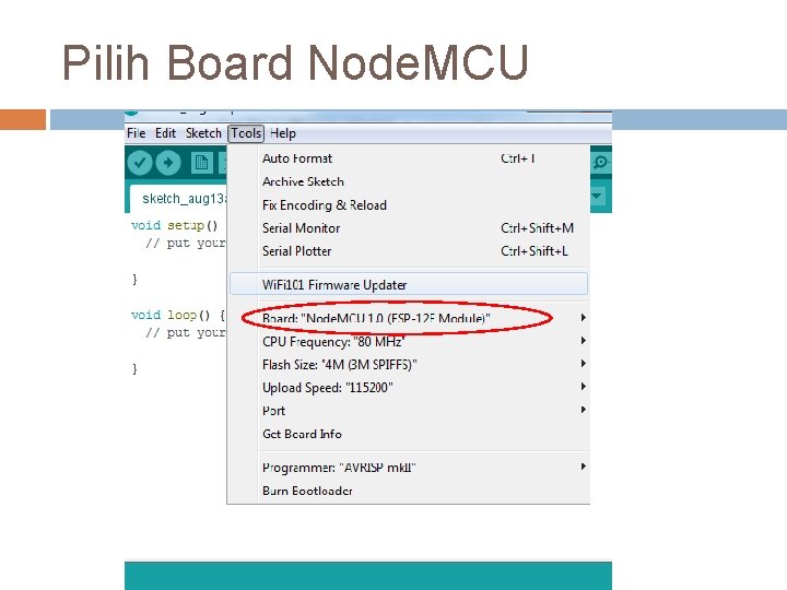 Pilih Board Node. MCU 