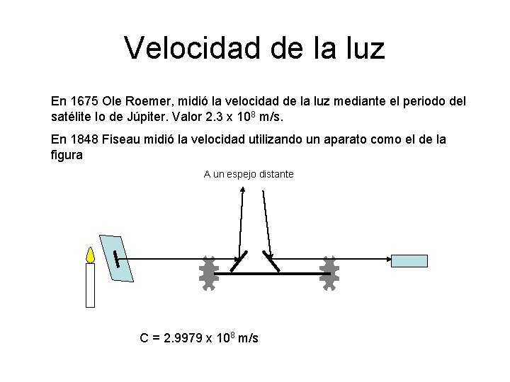 Velocidad de la luz En 1675 Ole Roemer, midió la velocidad de la luz