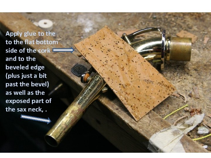 Apply glue to the flat bottom side of the cork and to the beveled