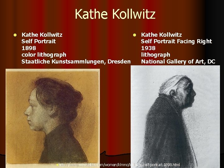 Kathe Kollwitz l Kathe Kollwitz Self Portrait Facing Right 1898 1938 color lithograph Staatliche