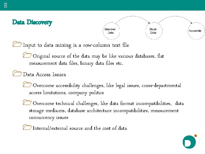 5 Data Discovery 1 Input to data mining is a row-column text file 1