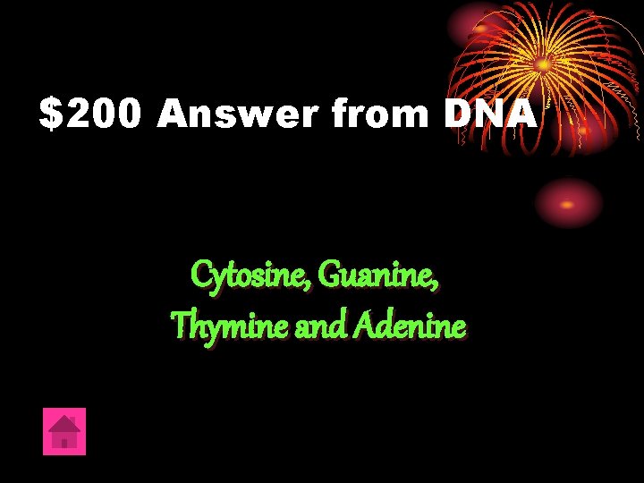 $200 Answer from DNA Cytosine, Guanine, Thymine and Adenine 