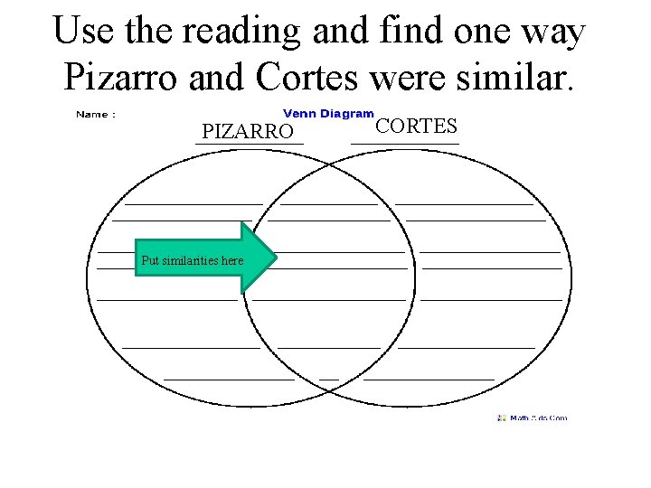 Use the reading and find one way Pizarro and Cortes were similar. PIZARRO Put Use the reading and find one way Pizarro and Cortes were similar. PIZARRO Put