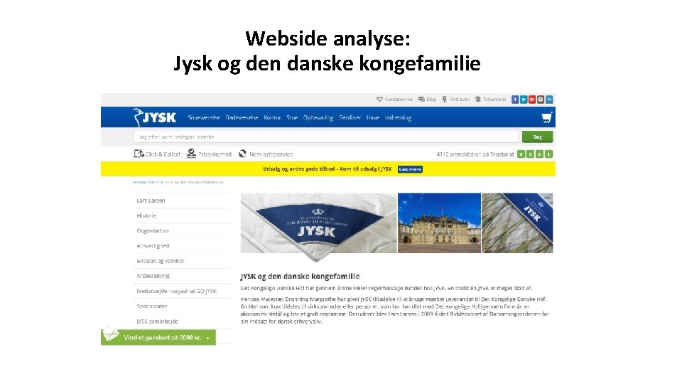 Webside analyse: Jysk og den danske kongefamilie 